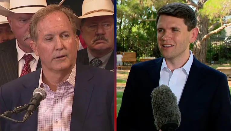 Ken Paxton (left) and James Talarico (right) speak at campaign events in Fort Worth, Texas, on July 21, 2026.