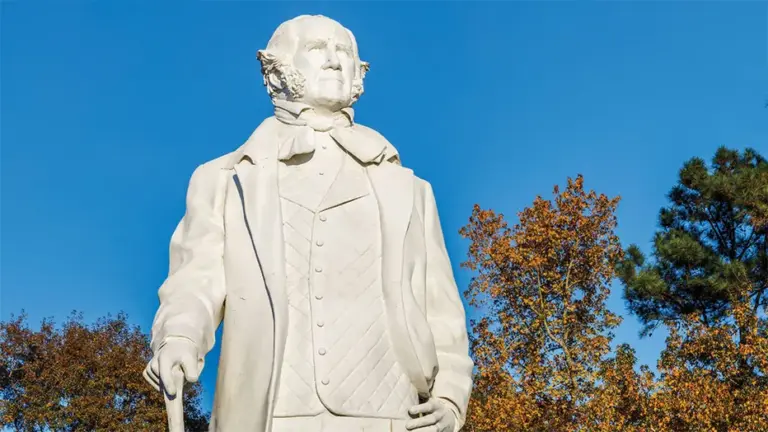 A statue of Texas President Sam Houston is seen along Interstate 45 near Huntsville, Texas.