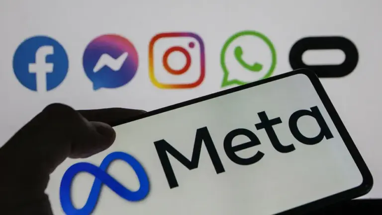 This photo illustration shows the Meta logo in the foreground, with logos of Meta-owned platforms and applications, including Facebook, Instagram, WhatsApp, Messenger and Threads, in the background, in Tunis, Tunisia, on August 19, 2026.