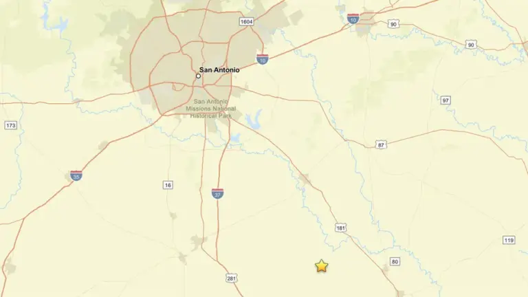 A star indicates the epicenter of an earthquake in Texas on Sept. 1, 2026.